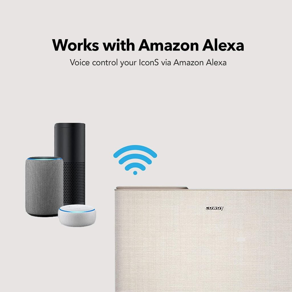 Coway Airmega IconS App-enabled, Compatible with Amazon Alexa True HEPA Air Purifier with Air Quality Monitoring, Auto, Filter Indicator, and Wireless Device Charger, Covers 649 sq. ft, Beige
