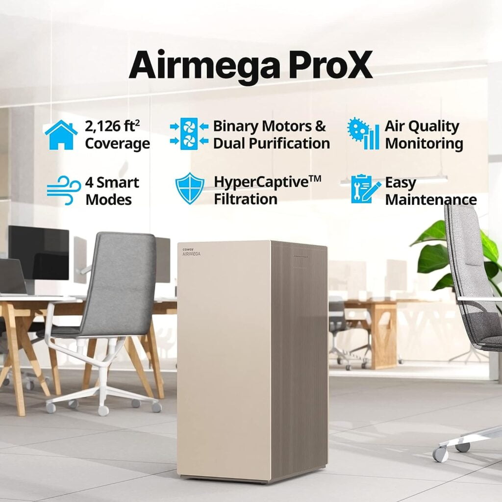 Coway Airmega ProX Large Space True HEPA Air Purifier with Smart Technology, 2,126 sq.ft., Mocha Beige